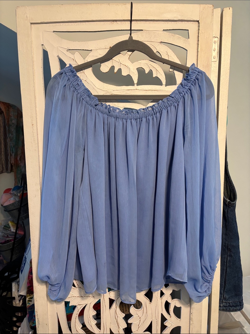 Light Blue Off-Shoulder Peasant Blouse